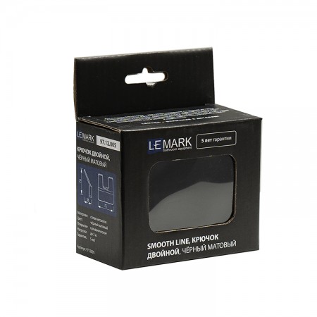 LEMARK | Крючок двойной LEMARK SMOOTH LINE для полотенец и халатов, чёрный матовый LEMARK | Крючок двойной LEMARK SMOOTH LINE для полотенец и халатов, чёрный матовый