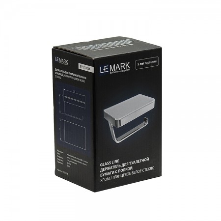 LEMARK | Держатель для туалетной бумаги LEMARK GLASS LINE с полкой, хром/белое стекло LEMARK | Держатель для туалетной бумаги LEMARK GLASS LINE с полкой, хром/белое стекло