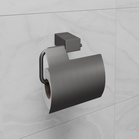 LEMARK | Держатель для туалетной бумаги LEMARK SMOOTH LINE с крышкой, графит LEMARK | Держатель для туалетной бумаги LEMARK SMOOTH LINE с крышкой, графит