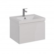 Тумба LEMARK VEON MINI 60 см под 1 раковину, подвесная,1 ящик, цвет корпуса, фасада: Белый глянец