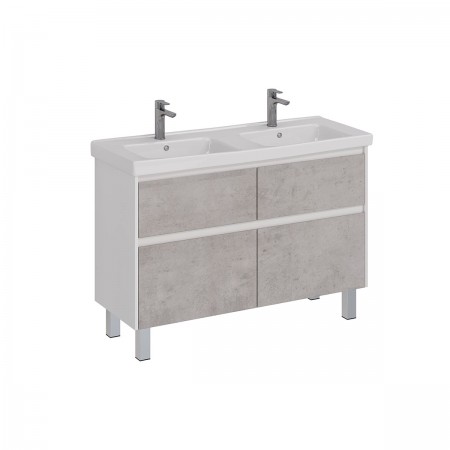 Тумба LEMARK COMBI 125 см под 2 раковины, подвесная/напольная,4 ящика, цвет фасада: Бетон, цвет корпуса: Белый глянец Тумба LEMARK COMBI 125 см под 2 раковины, подвесная/напольная,4 ящика, цвет фасада: Бетон, цвет корпуса: Белый глянец