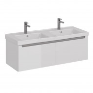 Тумба LEMARK BUNO MINI 125 см под 2 раковины, подвесная, 2 ящика, цвет корпуса, фасада: Белый глянец