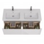 Тумба LEMARK BUNO MINI 125 см под 2 раковины, подвесная, 2 ящика, цвет корпуса, фасада: Белый глянец Тумба LEMARK BUNO MINI 125 см под 2 раковины, подвесная, 2 ящика, цвет корпуса, фасада: Белый глянец